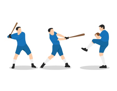 Set of baseball players isolated. Man with bat and glove athlete. vector