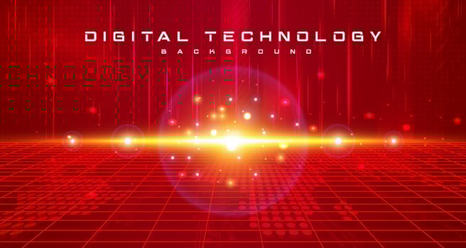 Digital technology futuristic metaverse red background, cyber information, abstract speed connect communication, innovation future meta tech, internet network connection, Ai big data, illustration 3d vector