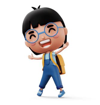 Happy child with bag, cute girl cartoon character, 3d rendering png