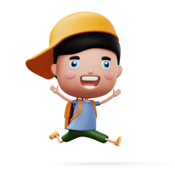 Happy child with bag, cute boy cartoon character, 3d rendering png