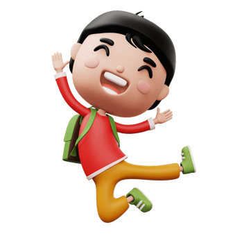 Happy child with bag, cute boy cartoon character, 3d rendering png