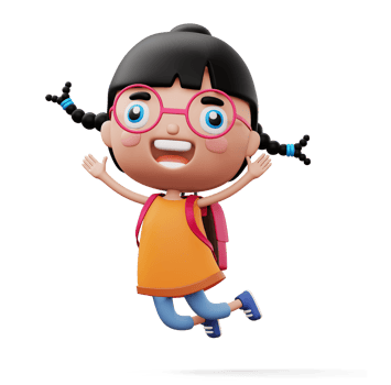 Happy child with bag, cute girl cartoon character, 3d rendering png