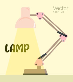 Cute desk lamp illustration. Pink color, lighting included. Detailed vector