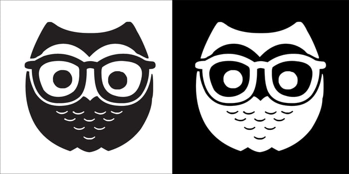 illustration, vector graphic of owl icon, in black and white, with transparent background