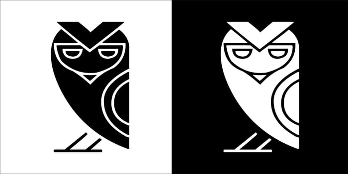 illustration, vector graphic of owl icon, in black and white, with transparent background