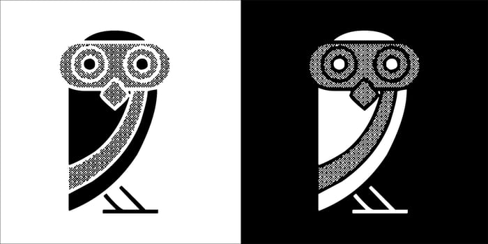 illustration, vector graphic of owl icon, in black and white, with transparent background