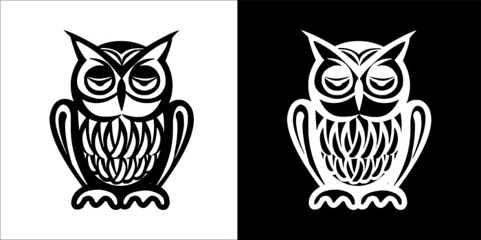 illustration, vector graphic of owl icon, in black and white, with transparent background