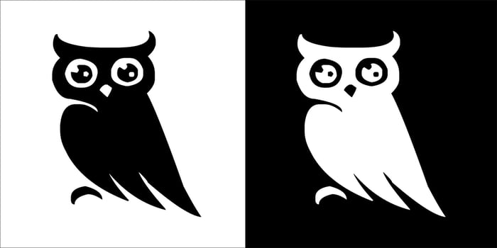 illustration, vector graphic of owl icon, in black and white, with transparent background
