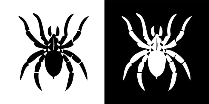 illustration, vector graphic of spider icon, in black and white, with transparent background