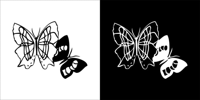 illustration, vector graphic of butterfly icon, in black and white, with transparent background