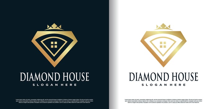Diamond house logo with creative concept premium vector
