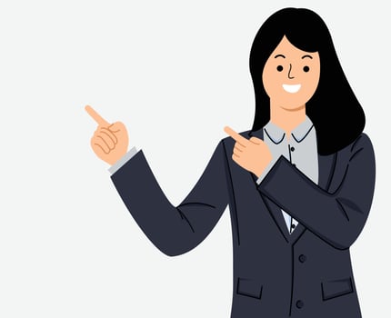 portrait of young woman pointing fingers at copy space isolated on white background vector