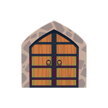 Cartoon Medieval castle gate, wooden door entrance vector