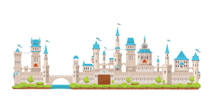 Medieval fortress castle, knight stone fortress vector