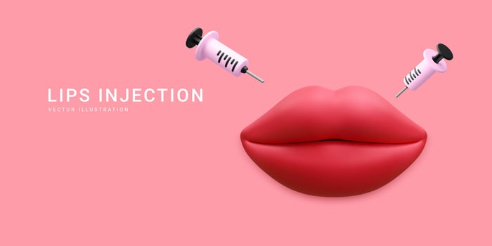 3d realistic banner for lip augmentation procedure. Lips injection of hyaluronic acid. Beauty clinic concept. Vector illustration