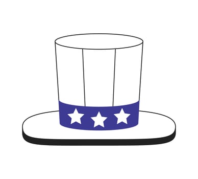 4th of july hat monochrome flat vector object. Patriotic uncle sam hat. Independence day holiday. Editable black white thin line icon. Simple cartoon clip art spot illustration for web graphic design