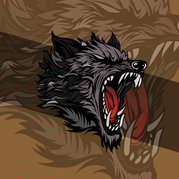 Vicious wolf head detail illustration mascot aggressive roaring in mid night vector