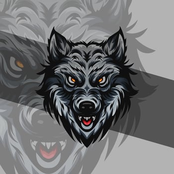 Vicious wolf head detail illustration mascot aggressive roaring in mid night vector