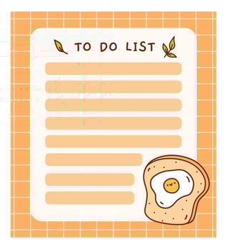 Cute to do list template with fried eggs. Kawaii and funny design of daily planner, schedule or checklist. Perfect for planning, memo, notes and self-organization. Vector hand-drawn illustration.