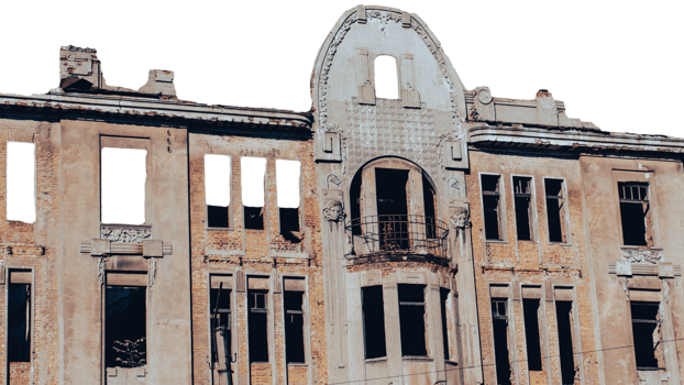 Ruined walls and windows old architecture photo. Old brick destroyed building png