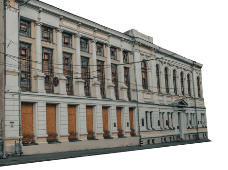 Old damaged architecture in Kharkiv in spring. Cityscape photo in Ukraine. png