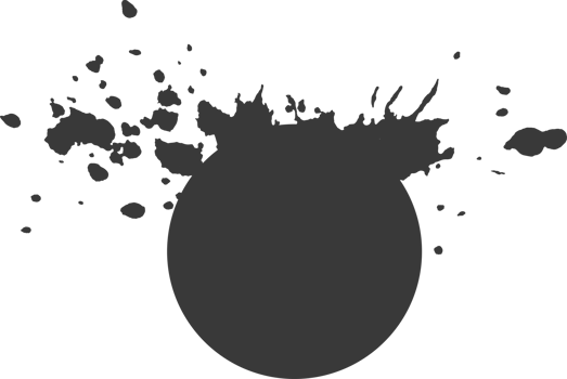 Round spot with splashes, an explosion of paint, drops, splashes coming from circle. Design element. png
