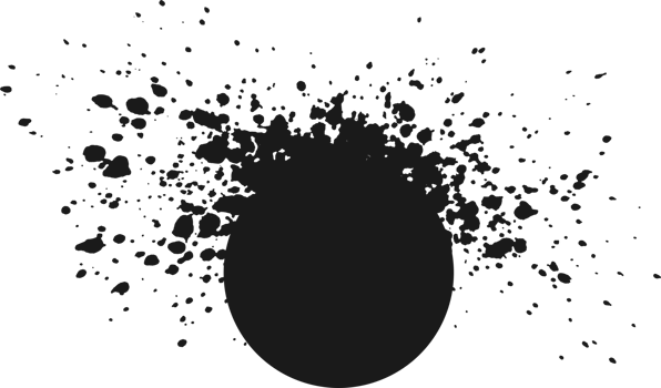Round spot with splashes, an explosion of paint, drops, splashes coming from circle. Design element. Watercolor, isolated, white background. png