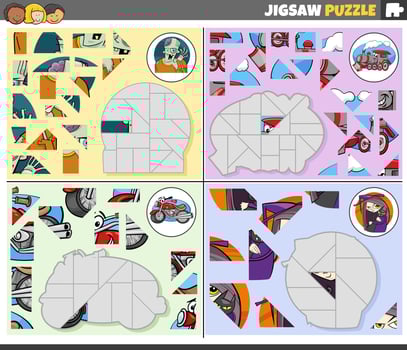 jigsaw puzzle games set with cartoon fantasy characters vector