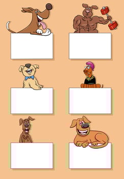 cartoon dogs and puppies with cards design set vector