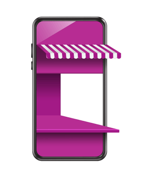 purple smartphone store or shop on transparent background png