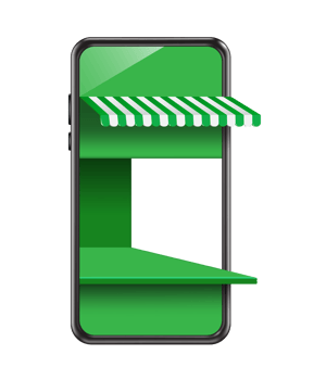 green smartphone store or shop on transparent background png
