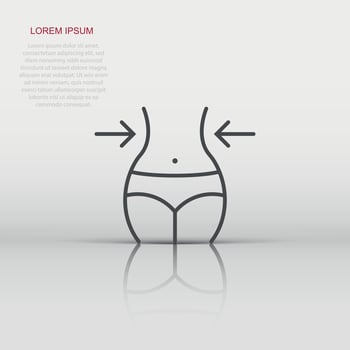 Weight loss icon in flat style. Belly vector illustration on white isolated background. Athletic waist business concept.