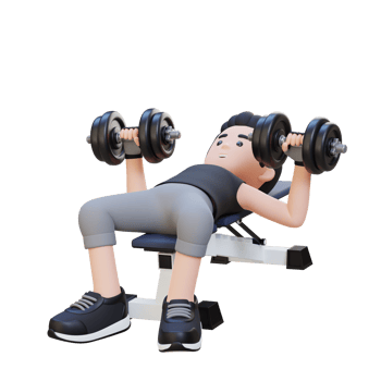 3D Sportsman Character Sculpting Muscular Physique with Dumbbell Bench Press png