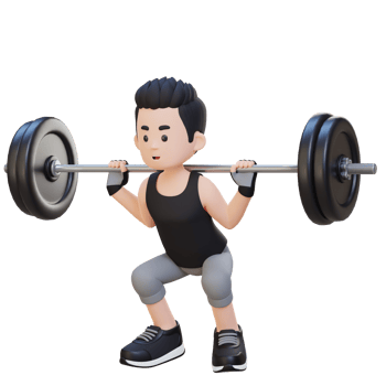 3D Sportsman Character Building Lower Body Strength with Barbell Squat Workout png