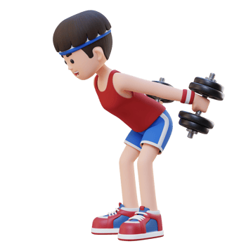 3D Sportsman Character Performing Dumbbell Kickbacks png