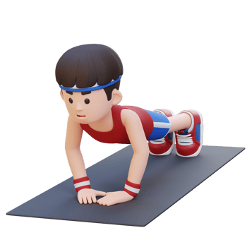 3D Sporty Male Character Performing Close Grip Push Up Exercise at Home Gym png