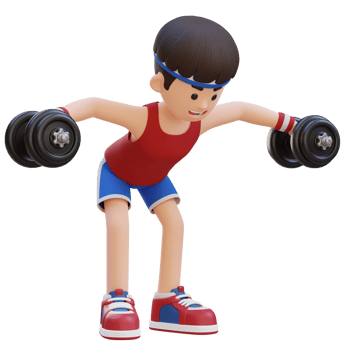 3D Sportsman Character Performing Dumbbell Bent Over Reverse Fly png