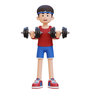 3D Sportsman Character Performing Drag Curls with Dumbbell png