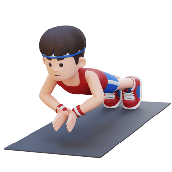 3D Sporty Male Character Performing Clap Push Up Exercise at Home Gym png