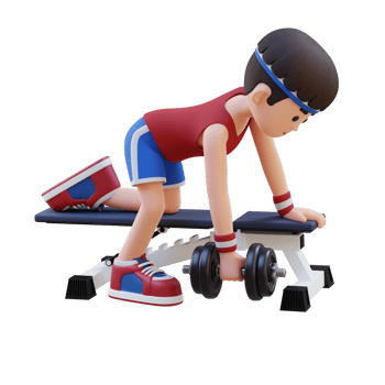 3D Sportsman Character Sculpting Back Muscles with Dumbbell Row Exercise png