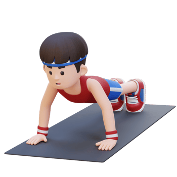 3D Sporty Male Character Performing Standard Push Up Exercise at Home Gym png