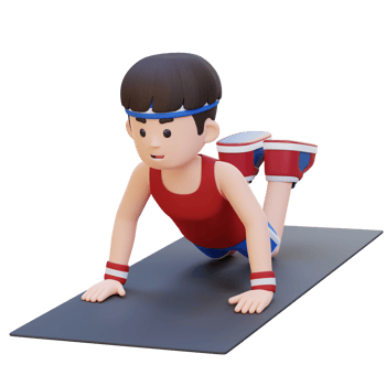 3D Sporty Male Character Mastering Knee Push Up Exercise at Home Gym png