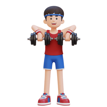 3D Sportsman Character Performing Upright Row with Dumbbell png
