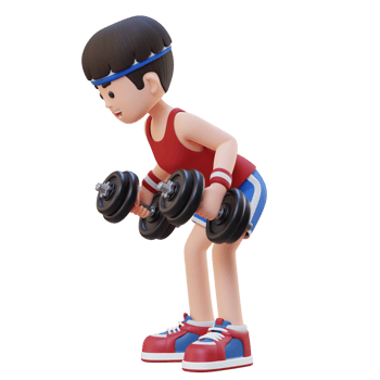 3D Sportsman Character Performing Dumbbell Kickbacks png