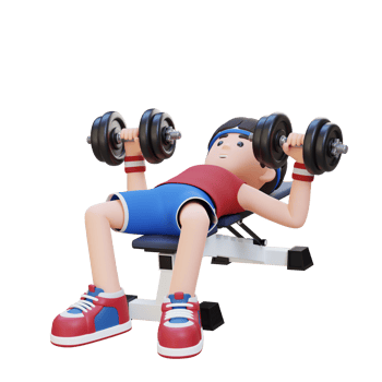 3D Sportsman Character Sculpting Muscular Physique with Dumbbell Bench Press png
