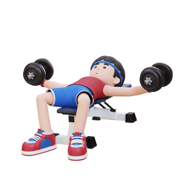 3D Sportsman Character Sculpting Muscular Chest with Dumbbell Bench Chest Fly png