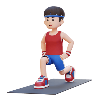 3D Sporty Male Character Performing Dynamic Lunges at the Gym png