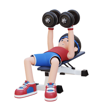 3D Sportsman Character Sculpting Muscular Chest with Dumbbell Bench Chest Fly png
