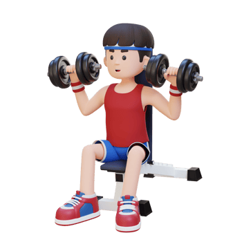 3D Sportsman Character Sculpting Strong Shoulders with Dumbbell Shoulder Bench Press png