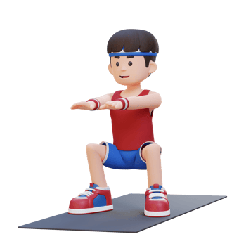 3D Sporty Male Character Mastering Squats in Home Gym png